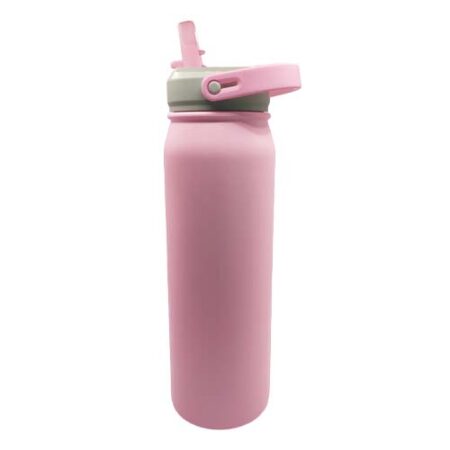 Botella 700ml térmica Rosa con pajilla Acero inoxidable 304 (Grabado Láser)