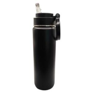 Botella 700ml térmica Negra con agarradera y pajilla Acero inoxidable 304 (Grabado Láser)