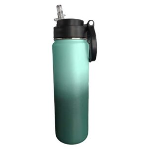 Botella 700ml térmica con degradado (Verde claro – Musgo) con agarradera y pajilla Acero inoxidable 304 (Grabado Láser)