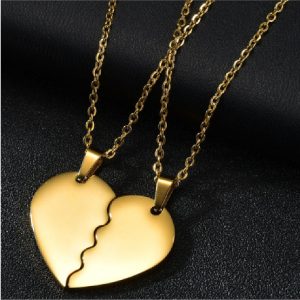 Collar plata doble corazón partido acero inoxidable