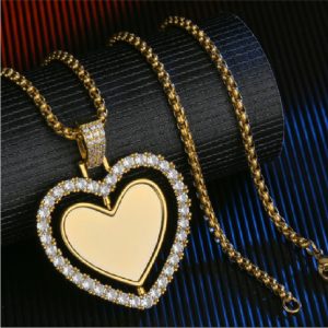 Collar de corazón dorado con piedras de aleación de acero inoxidable