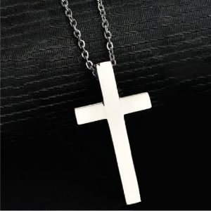 Collar dije de cruz plata de acero inoxidable