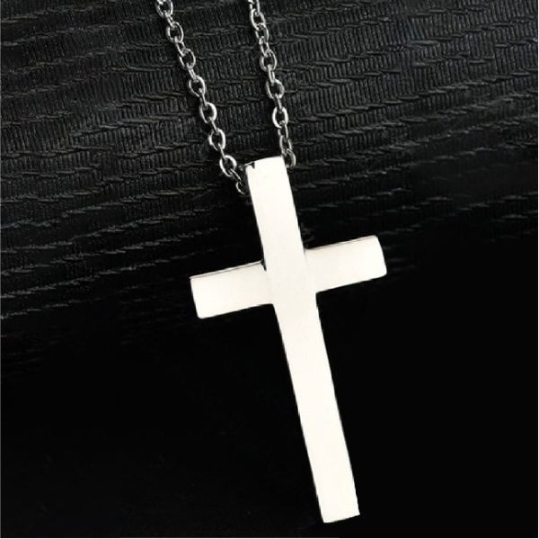 Collar dije de cruz plata de acero inoxidable