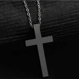 Collar dije de cruz negro de acero inoxidable