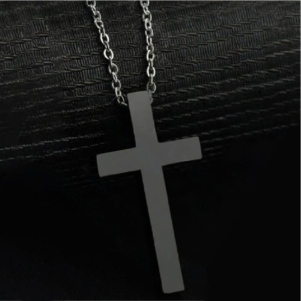 Collar dije de cruz negro de acero inoxidable