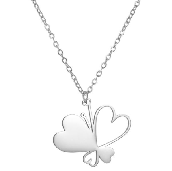 Collar mariposa alas de corazón plata de acero inoxidable