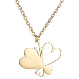 Collar mariposa alas de corazón dorado de acero inoxidable