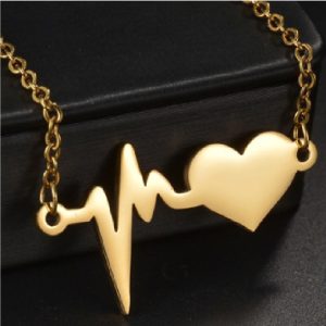 Collar latido de corazón dorado de acero inoxidable
