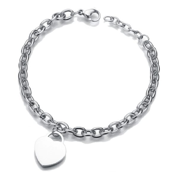 Pulsera con dije corazón plata de acero inoxidable