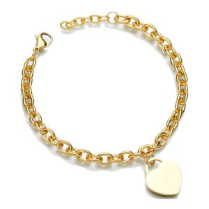 Pulsera con dije corazón dorado de acero inoxidable