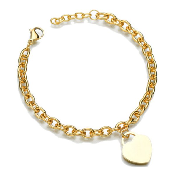 Pulsera con dije corazón dorado de acero inoxidable