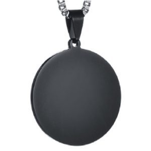 dije circular negro de acero inoxidable