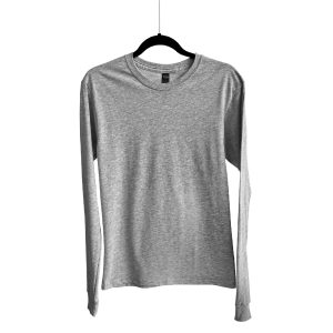 Camiseta de Algodón cuello redondo manga larga para Unisex – Gris jaspe – Bones.