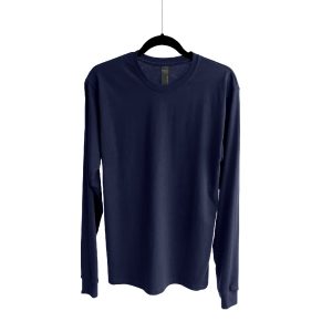 Camiseta de Algodón cuello redondo manga larga para Unisex – Azul marino – Bones.
