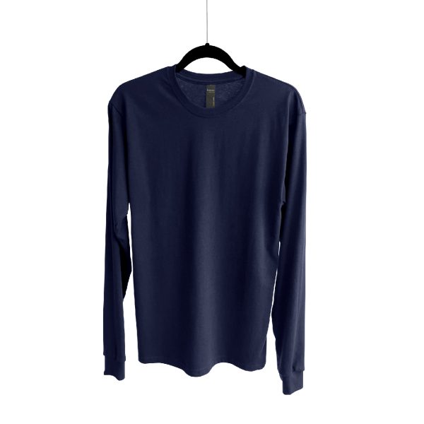 Camiseta de Algodón cuello redondo manga larga para Unisex – Azul marino – Bones.
