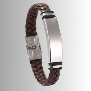 PULSERA DE ACERO CUERO TEJIDO CAFE GRAB LASER - 3517