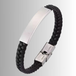 PULSERA DE ACERO CUERO TEJIDO NEGRO GRAB LASER - 3518