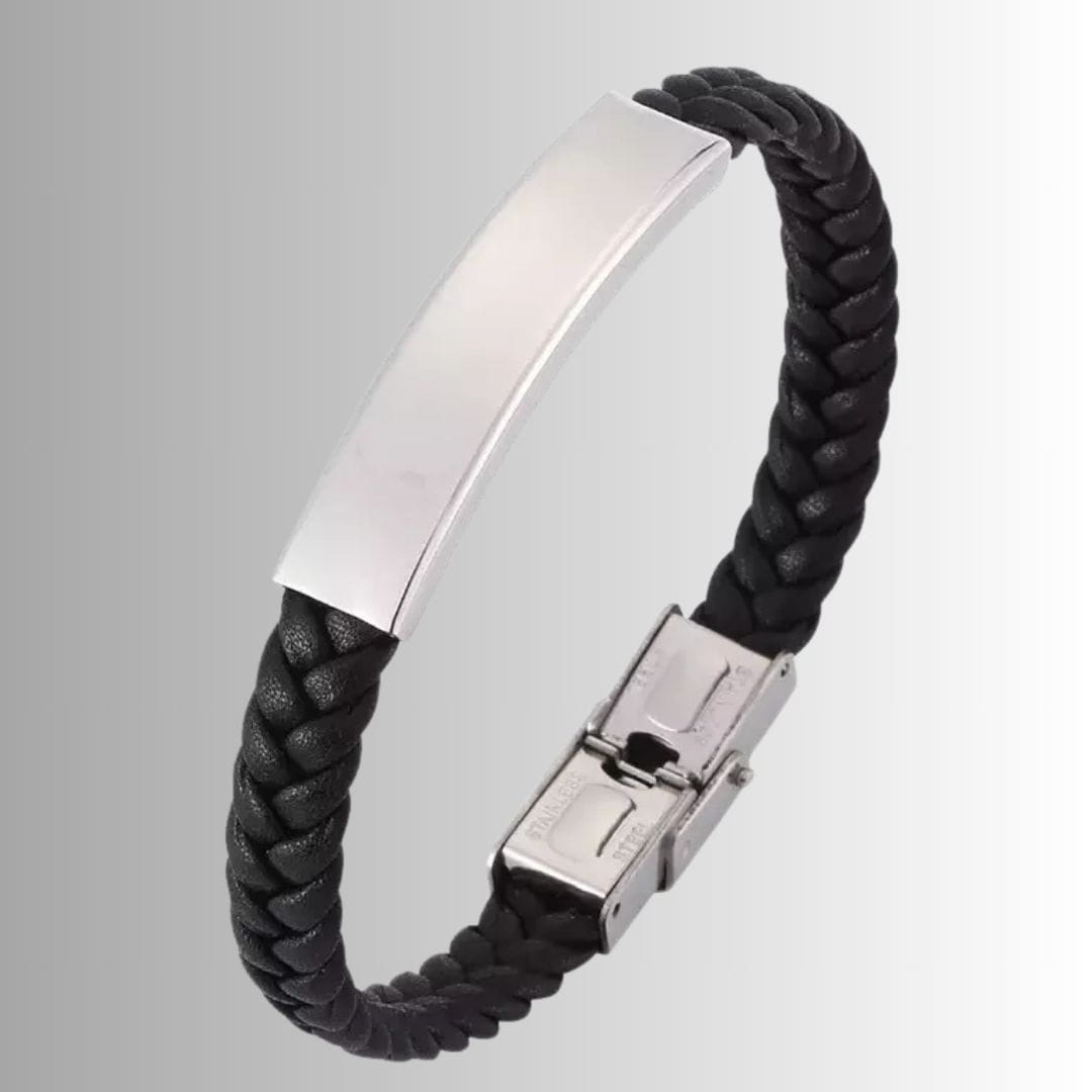 PULSERA DE ACERO CUERO TEJIDO NEGRO GRAB LASER - 3518