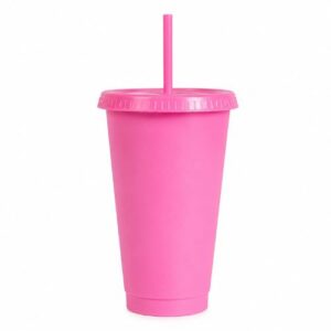 VASO PLASTICO ROSADO CON PAJILA 16 ONZ X UNIDAD- 3995