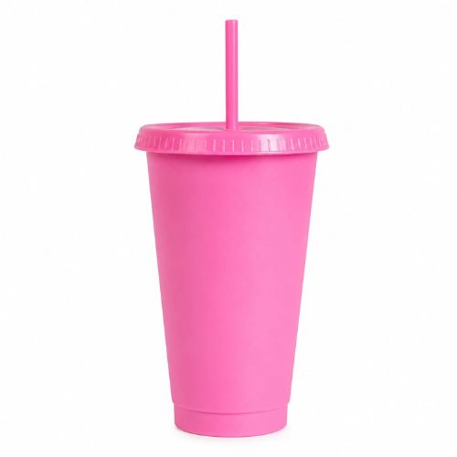 VASO PLASTICO ROSADO CON PAJILA 16 ONZ X UNIDAD- 3995