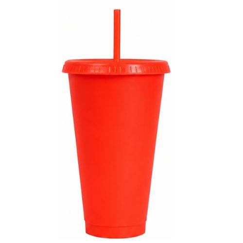 VASO PLASTICO ROJO CON PAJILA 24 ONZ X UNIDAD- 3998