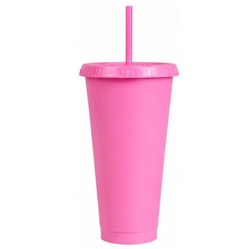 VASO PLASTICO ROSADO CON PAJILA 24 ONZ X UNIDAD- 4001