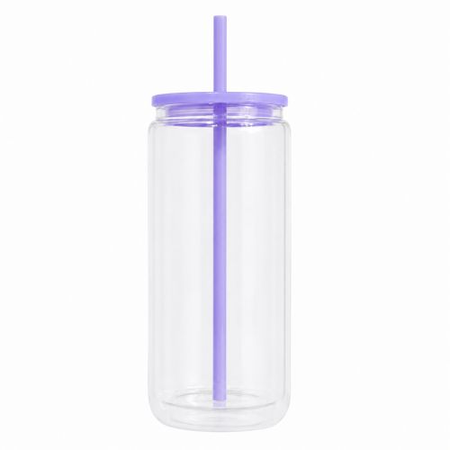 VASO PLASTICO TAPA LILA RELLENABLE CON PAJILLA - 4061