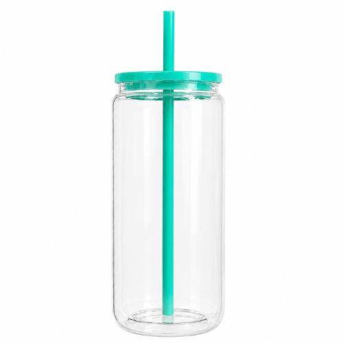 VASO PLASTICO TAPA TURQUESA RELLENABLE CON PAJILLA - 4062