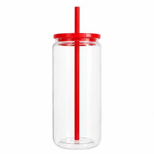 VASO PLASTICO TAPA ROJO RELLENABLE CON PAJILLA - 4063